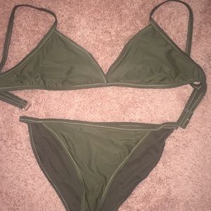 Old Navy brand two piece army green bathing suit.